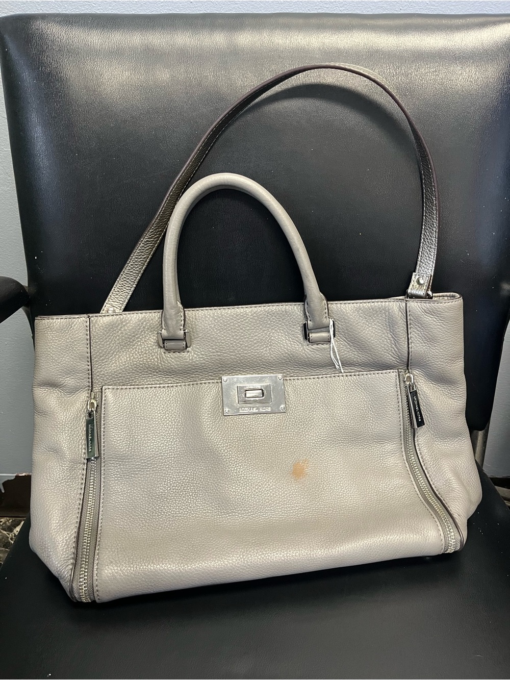 Michael Kors Taupe Gray Pebbled Leather Tote with Dual Handles